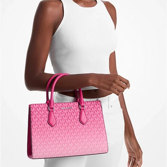 Michael Kors Sheila Medium Ombré Signature CZ Logo Satchel Crossbody Center - Picture 3 of 16